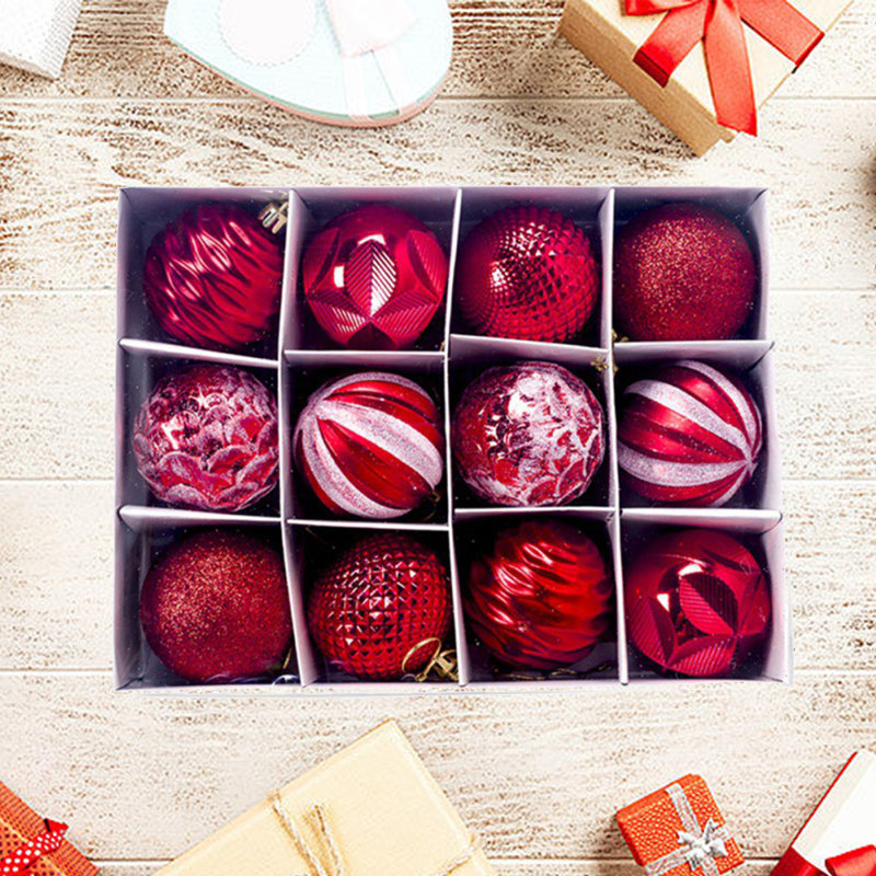 Ensemble de 12 boules de Noël, Rouge / argent