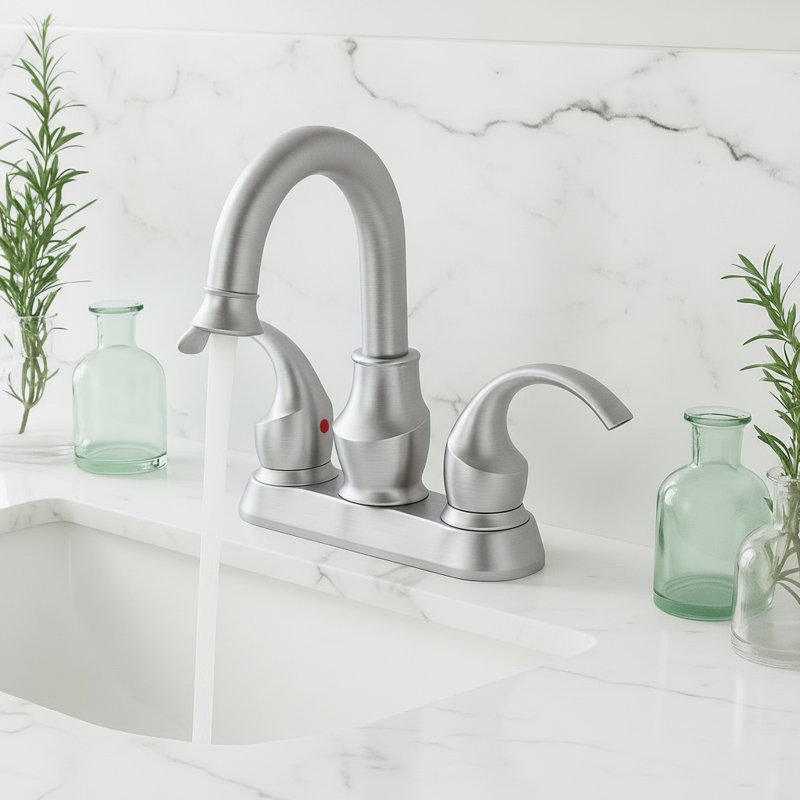 Robinet pour salle de bain à poignée double 4 pouces avec ensemble de bonde, Nickel brossé