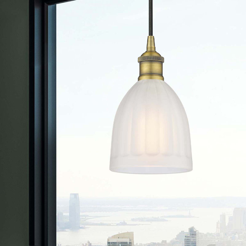 Radegonde 1 - Light Single Pendant, White, Brushed Brass