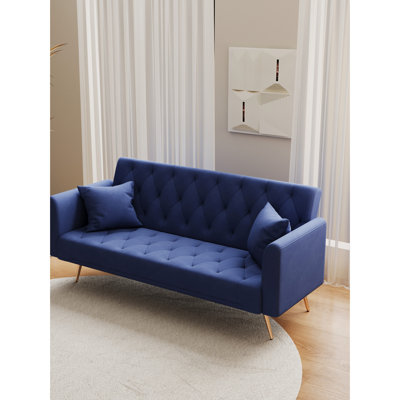 Convertible Bed, 71-Inch Blue Velvet, For Small Living Spaces, 3 Adjustable Angles, Office, 600Lb Load Capacity Velvet Bed - For Areas Room, Bedroom, Office , Construction, Quick Assembly