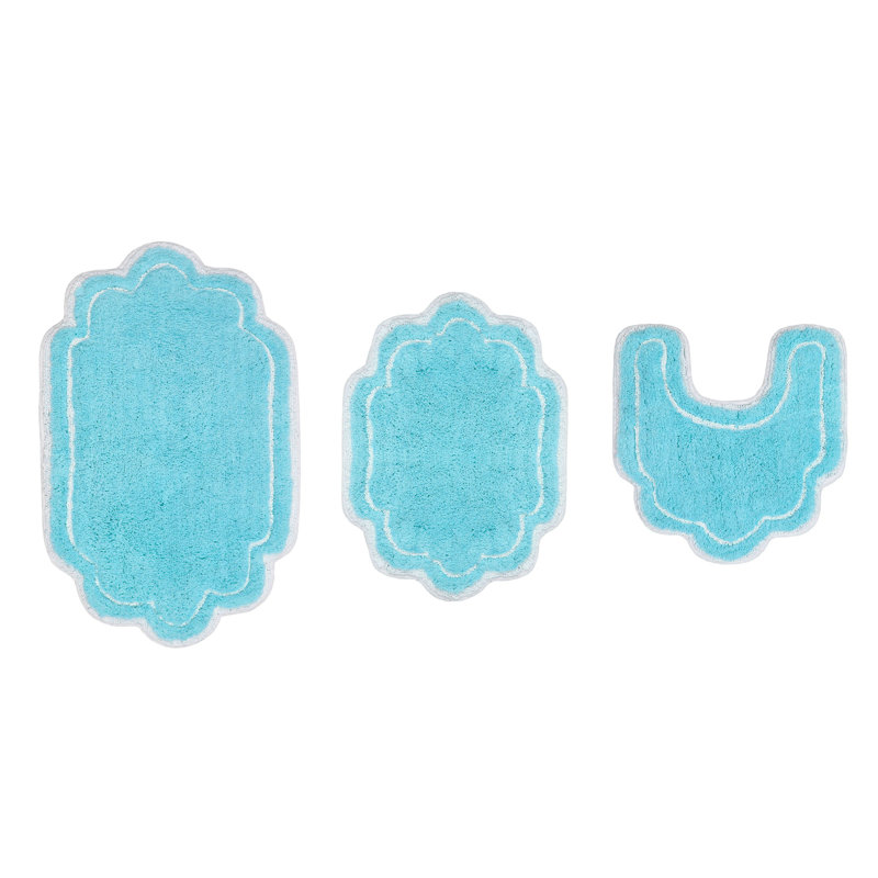 Dobrinka Cotton Bath Rug Set, Machine Washable, Quick Dry, Absorbent - 3 Piece Set with Contour, Turquoise