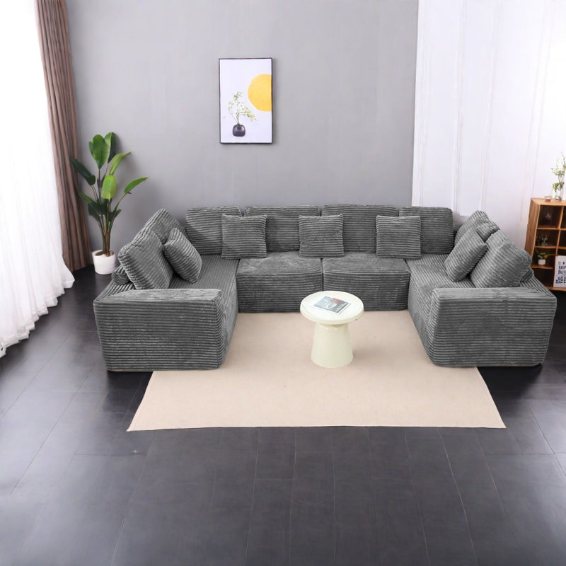 Compression Sectionals Sofa, Large Corduroy Modern U Shape For Home