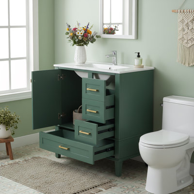 Meuble-lavabo 30 po avec lavabo - Portes et tiroirs à fermeture en douceur, bois massif
