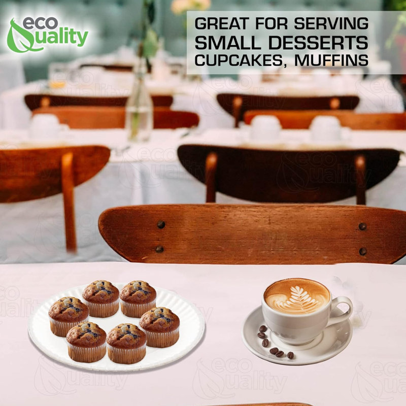 Assiettes en papier jetables blanches de 6 pouces Ecoqualité - parfaites pour les fêtes, le barbecue, la restauration, le bureau et les restaurants (100)