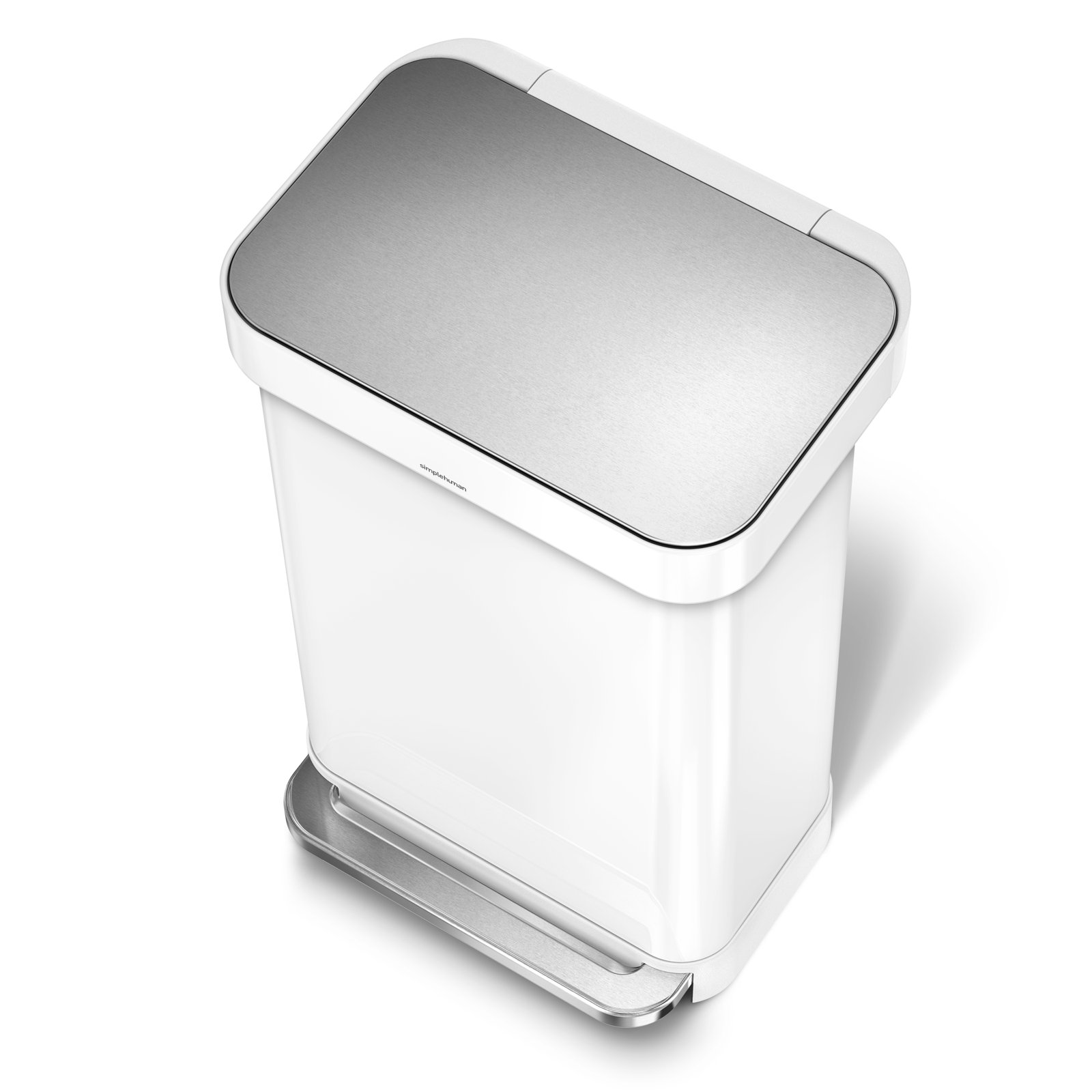 simplehuman 12gal Rectangular Step-On Can, White