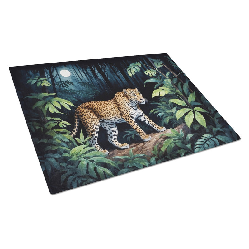 Leopard Nighttime in the Jungle Glass Cutting Board