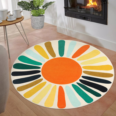 Tapis rond rond de 4 pi, tapis de chambre de bébé à imprimé Sun