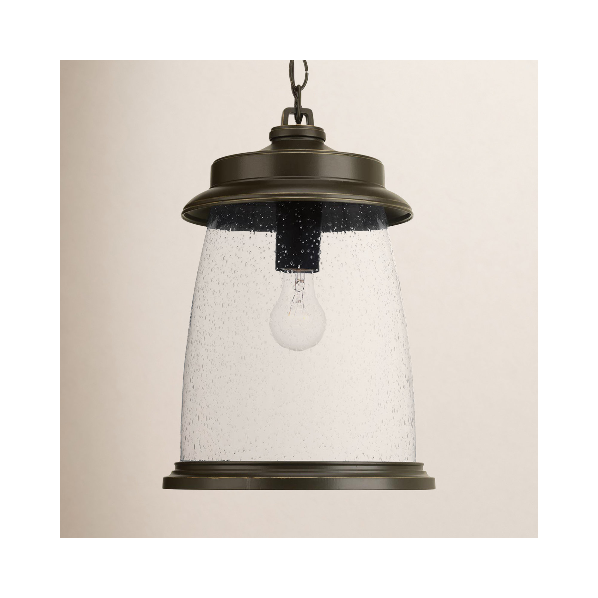 Seeded Outdoor Metal Hanging Lantern, Antique Bronze