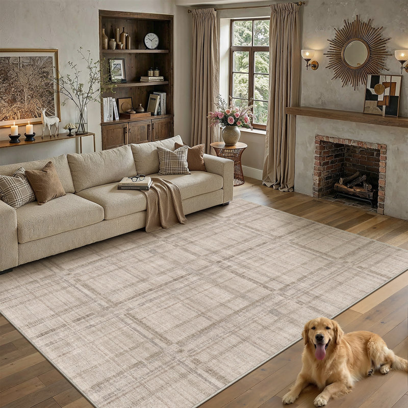 Tapis texturé CozyGrid, Gris clair, Rectangulaire 9 pi x 12 pi