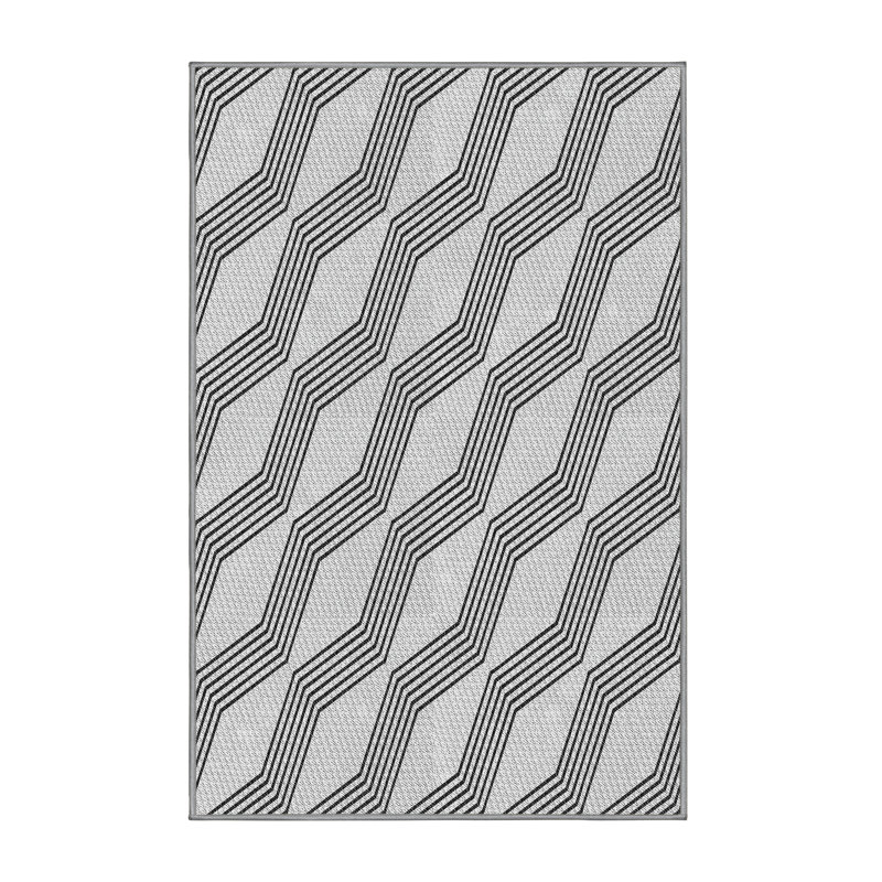 Laine tissée à la machine à motifs géométriques et gris polyester/blanc Tapis décoratif, Rectangle 5 pi x 7 pi