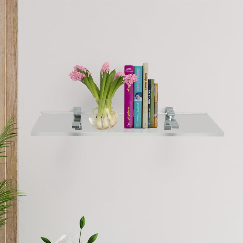 Tablettes transparentes transparentes murales transparentes 11,5 pouces, 3/4 "d'épaisseur pour chambre à coucher, salon, salle de bain, cuisine - avec vis et supports chromés, paquet de 2