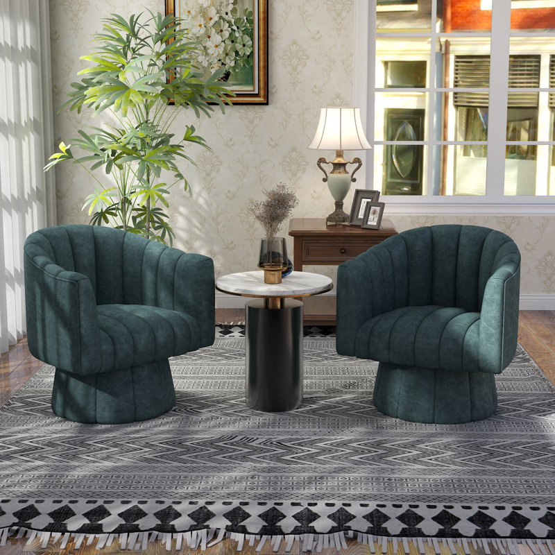 Faux Leather Swivel Barrel Chair, Haze Blue Faux Leather, 2