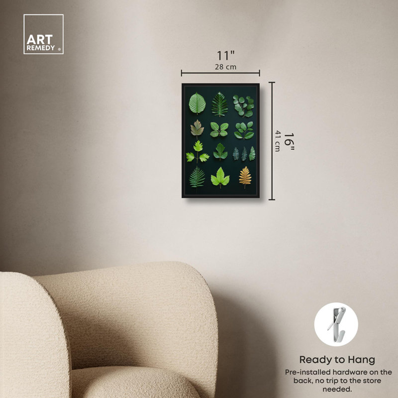 «Leaf Library I», reproduction botanique sur toile par Art Remedy, Structure noire, H 16 po x l 11 po