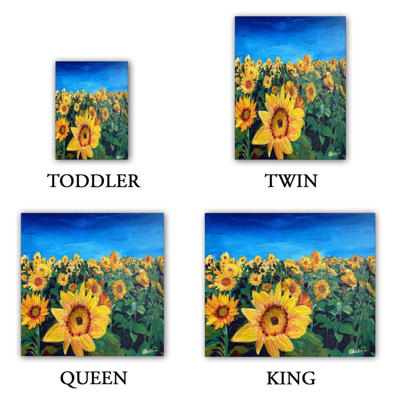 Ensemble de housse de couette de champs tournesol, 1 housse de couette grand + 2 taies standards