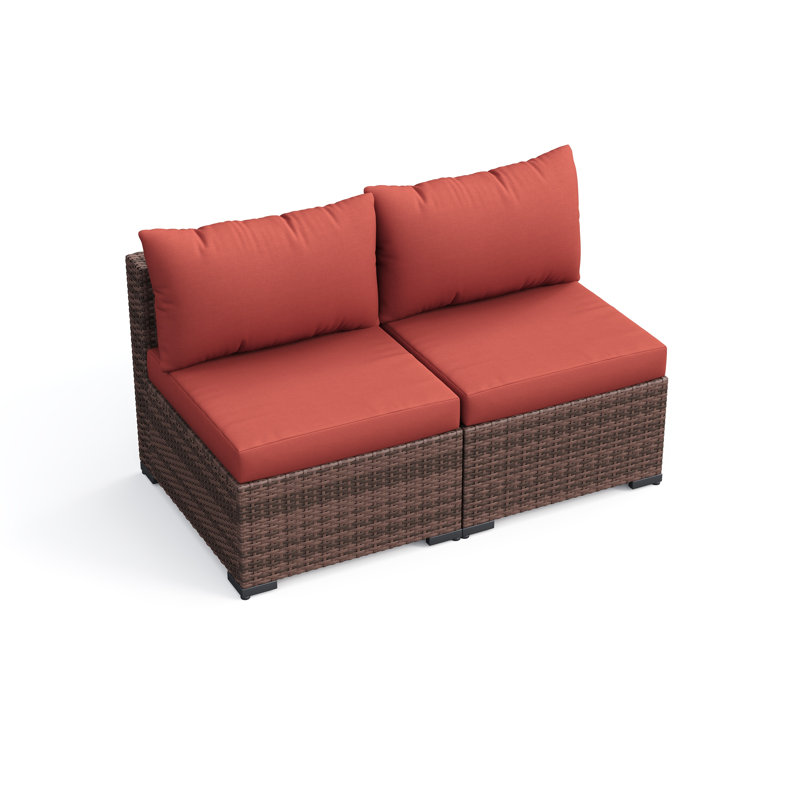Chaises de patio d'extérieur sans accoudoirs en osier avec coussins 2 places, Rouge