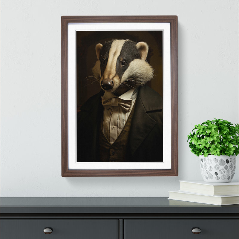 Badger Conceptual - Single Picture Frame Print on Wood, Walnut, 46cm H x 34cm W x 2cm D