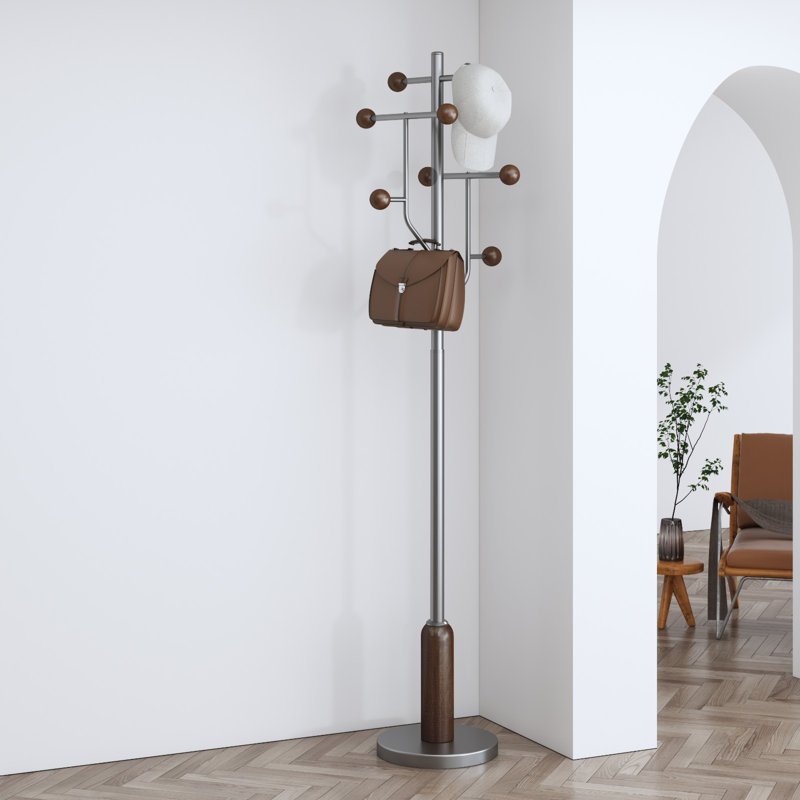 Stainless Steel Freestanding 8 - Hook Coat Rack, Brown