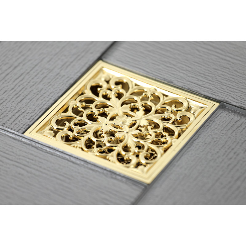 Kingston Brass Watercourse 4-Inch Square Grid Shower Drain with Hair Catcher, Polished Brass