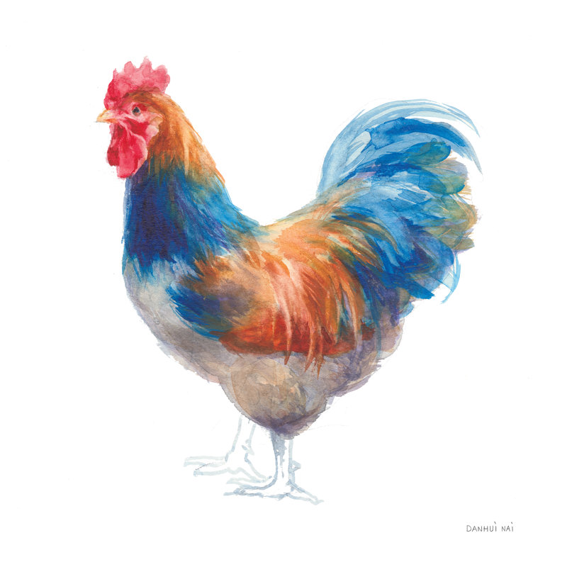 Poule sur blanc par Danhui Nai, reproduction d'art sur toile tendue, H 30 po x l 30 po