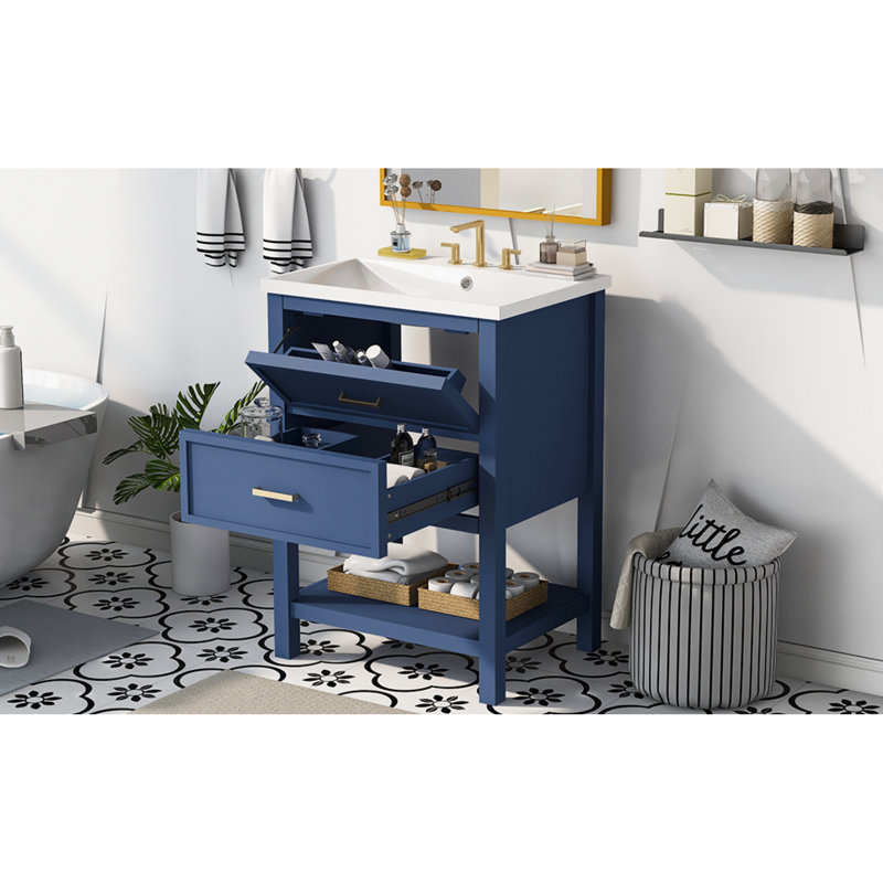 »Meuble-lavabo avec lavabo intégré, armoire de rangement élégante à 2 tiroirs, lavabo simple (remplacement de 0000001ac)