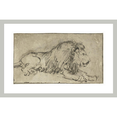 «Lion reposing» par Rembrandt van Rijn - Estampe numérique encadrée