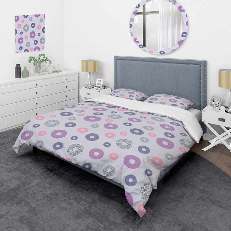 Purple Circle Dots Polyester Dots Duvet Cover, King Duvet Cover + 2 King Shams