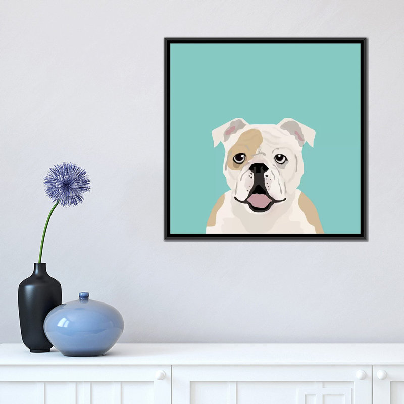 Bouledogue anglais, impression sur toile tendue, H 18 po x l 18 po x P 1,5 po, Toile avec cadre noir, Pas de tapis