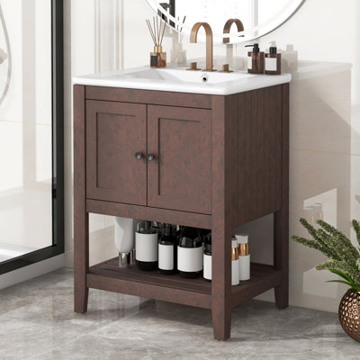 Meuble-lavabo moderne en céramique élégant avec meuble-lavabo à tablette ouverte