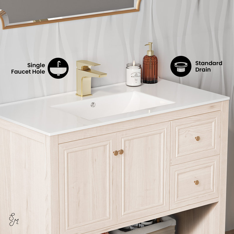 Chateau 36" Freestanding Bathroom Vanity in White Oak with Sink Top, White, White Oak, Single-Hole