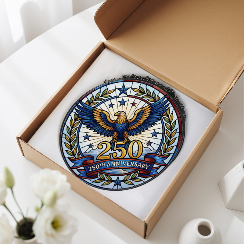 Panneau de fenêtre en verre pour décoration intérieure Eagle Stars USA 250th Anniversary - 7,8H, H 7,8 po