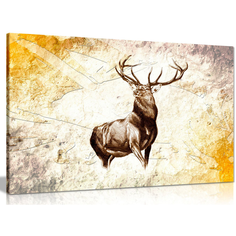 Stag 1 Piece Wrapped Canvas Wall Art, 20cm H x 31cm W