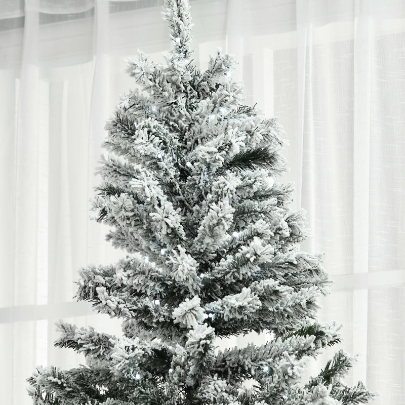 Arbre de Noël artificiel floqué, 7,5 pi, blanc froid, ignifuge, conception à ouverture automatique, assemblage facile, 48,29 po, 1254 branches à DEL 7,5 pi, feu, branches, configuration, nombre de branches, 500