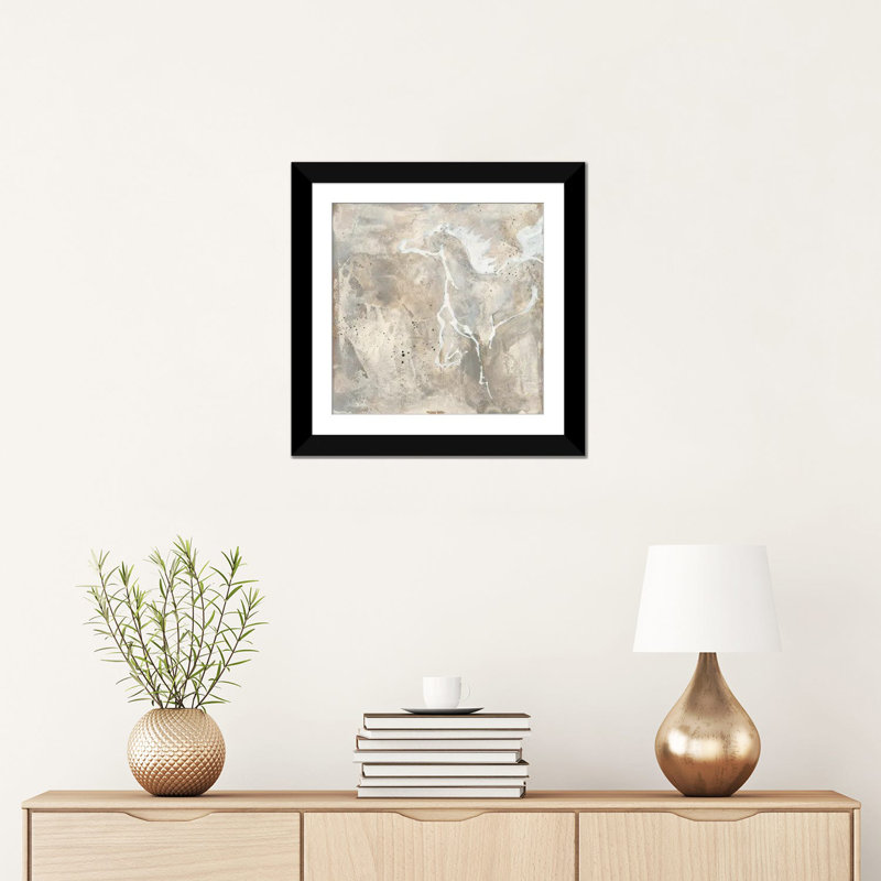 « white cheval ii », reproduction sur toile, H 18 po x l 18 po x P 1,5 po, Papier d'art encadré noir, Blanc