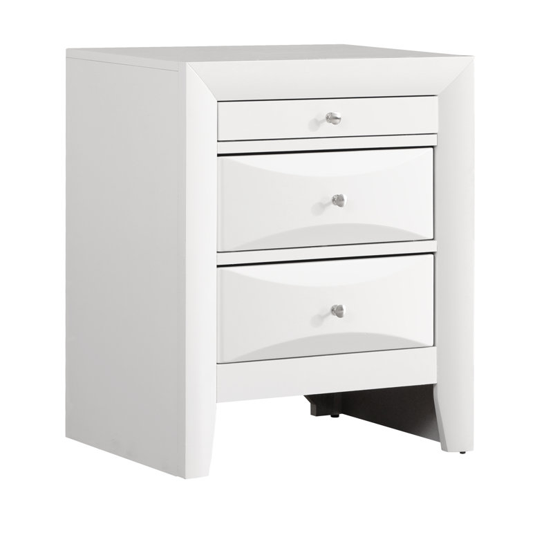 Table de chevet 3 tiroirs Marilla, blanc, Blanc