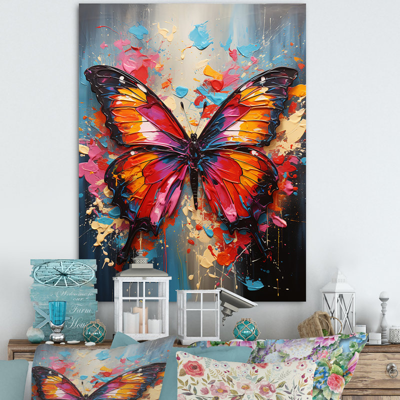 Papillon Pop Art Papilio I - salon d'art mural papillon, H 32 po x l 16 po x P 1 po, Toile tendue