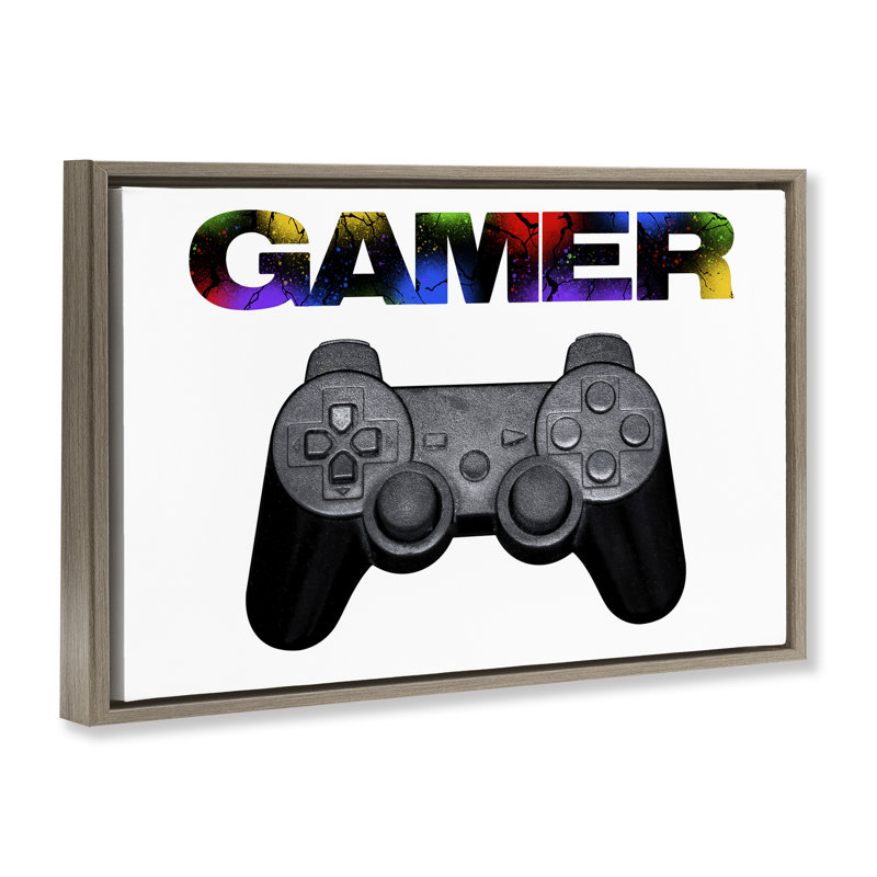 Gamer with Rainbow Splatter Floating Frame, design by Marcus Prime, 17" H x 25" W, Montalcino Elm Floater Frame