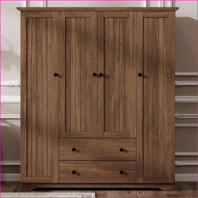 Commodes et amp; Armoire 4 portes avec 2 tiroirs Armoire classique | Brun | Panneau de fibres à densité moyenne