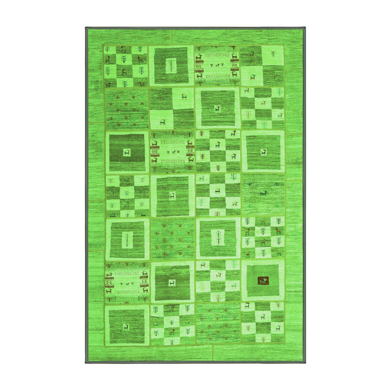 Tapis contemporains verts lavables à la machine 938, Rectangle 4 pi x 6 pi