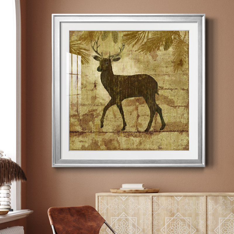 Country Deer - peinture encadrée, H 26,5 po x l 26,5 po x P 1,5 po, Papier avec cadre argenté
