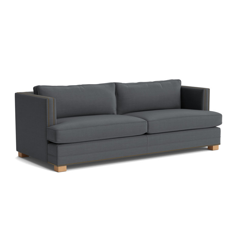 Keaton With Nails 84 Sofa, Antique Brass, Performance Linen - Charcoal, Natural