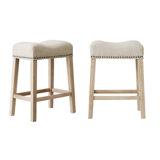 Set Of 2 Upholstered Backless Counter Stools, Contemporary Saddle Design Chairs