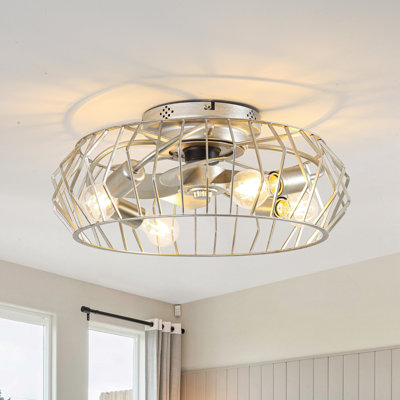 19.7" Caged Ceiling Fan With Light Kit And Remote Control