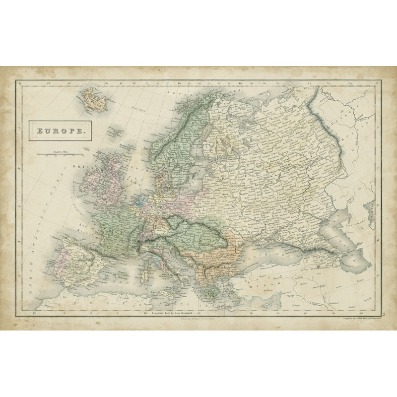 Map Of Europe by Sidney Hall - Wrapped Canvas Print, 30cm H x 46cm W x 3.8cm D