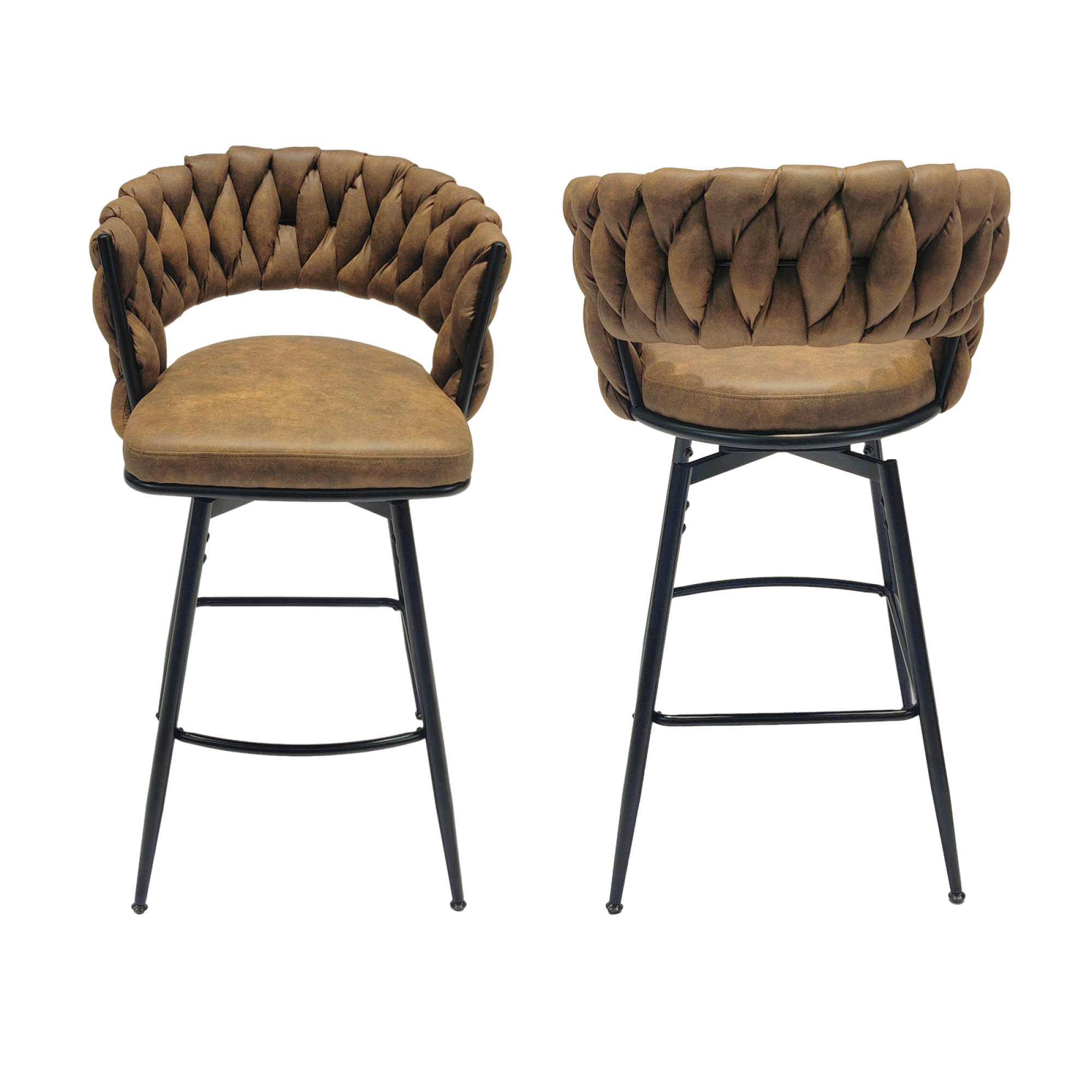 Corrigan Studio® Set Of 2 Brown Suede Bar Stools With Black Legs And