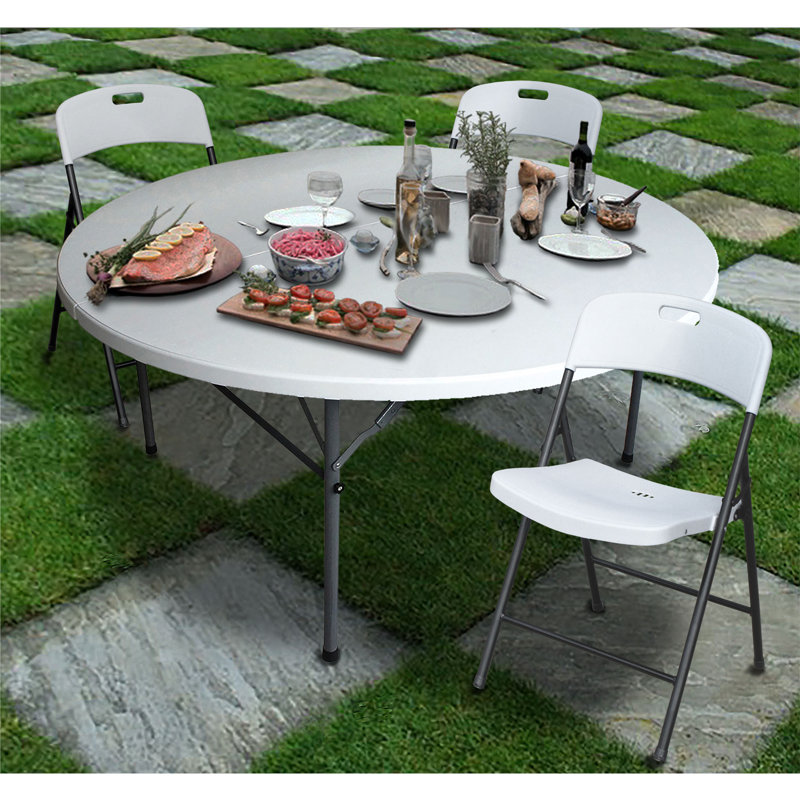 Plastic Circular Fold-in-Half Portable Folding Table, 29'' H X 60'' L