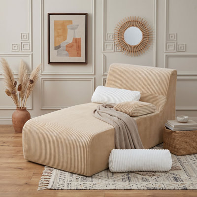 Canapé méridienne en velours côtelé avec siège et dossier ergonomiques incurvés, assise profonde et construction en mousse