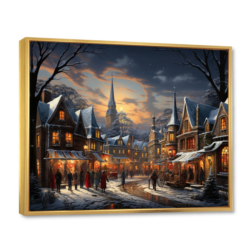 «Winter Village Carnival III», impression d'art mural, H 34 po x l 44 po x P 1,5 po, Cadre flottant doré