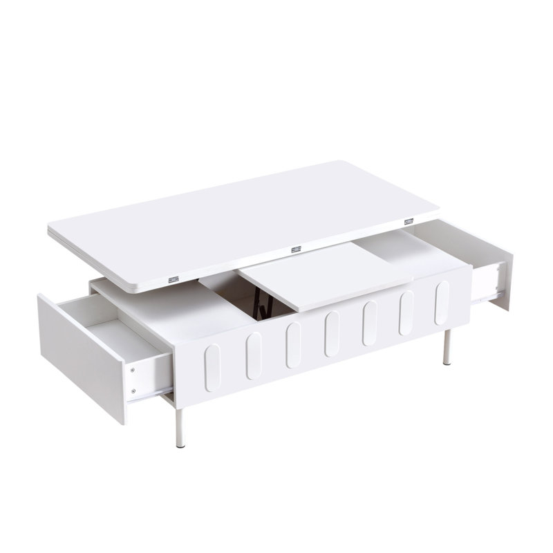 Table basse à plateau relevable avec 2 tiroirs, table basse moderne avec plateau pliable, table basse réglable multifonctionnelle avec compartiment de rangement caché pour le salon