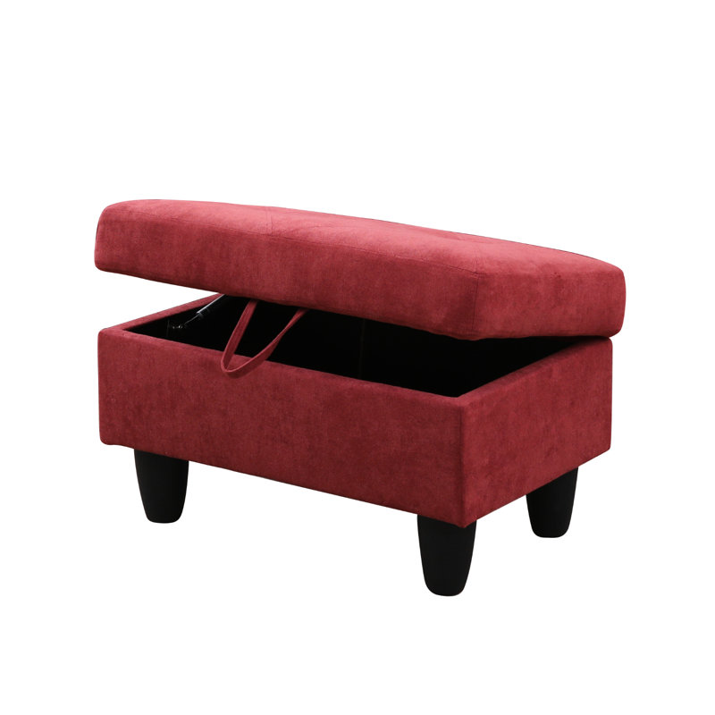 Red Flannel Upholstered Storage Ottoman Bench