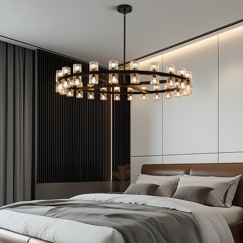 Grand lustre à roulettes à intensité variable avec accents en cristal Seraphina, Noir mat